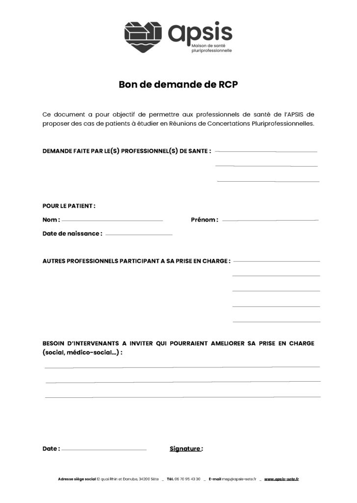 Bon de demande RCP