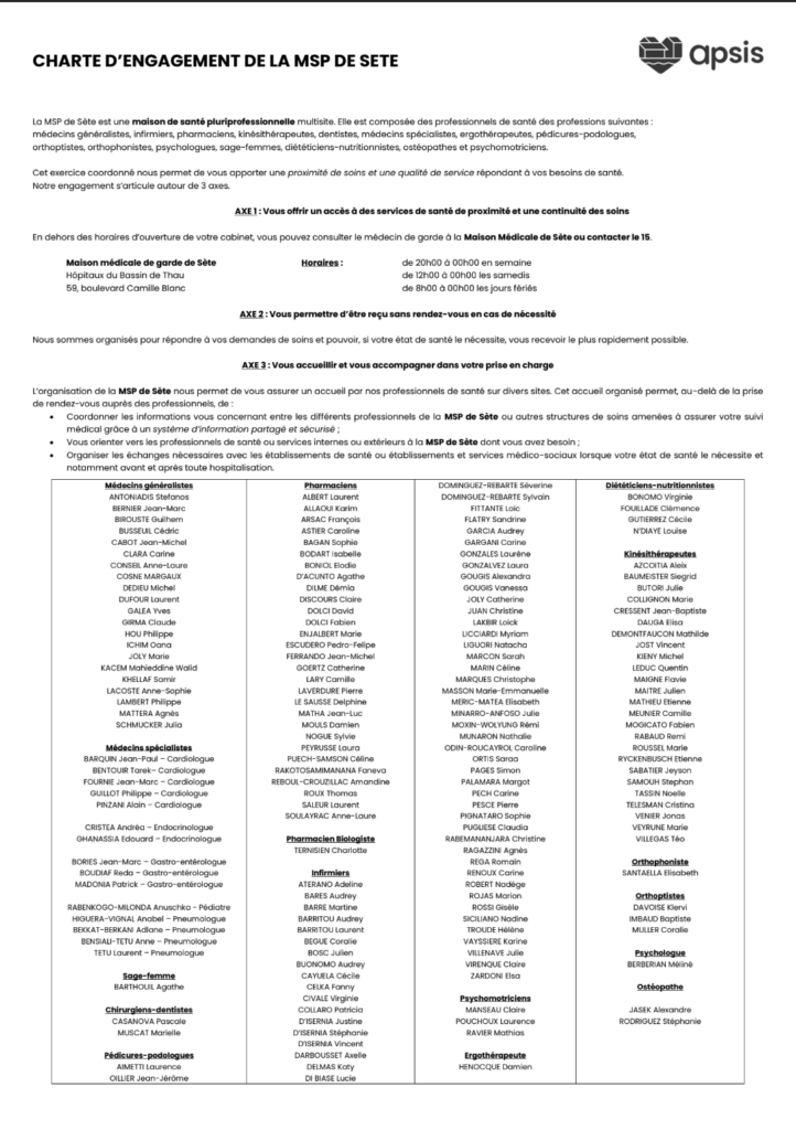 charte engagement de la MSP de Sète